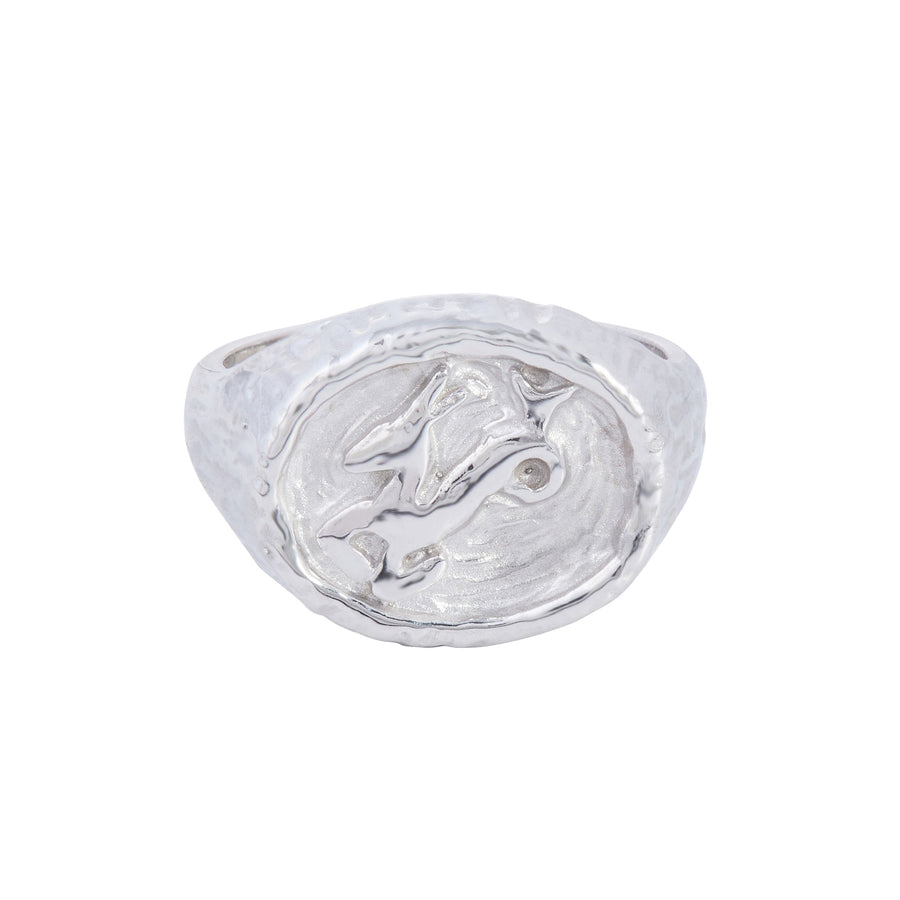 Sidney Garber Capricorn Zodiac Ring - White Gold - Rings - Broken English Jewelry front view