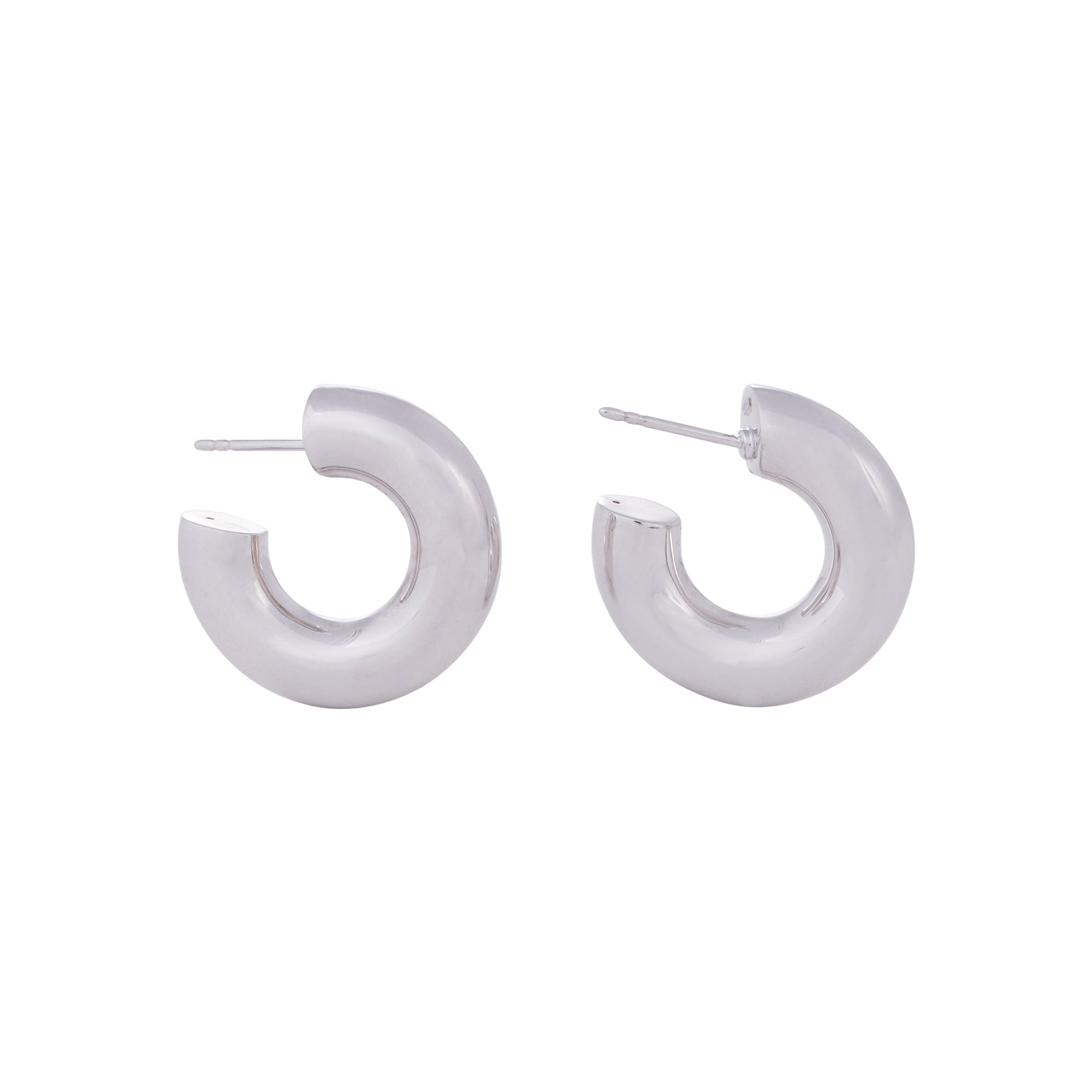 Wide Tubular Hoop Earrings White Gold