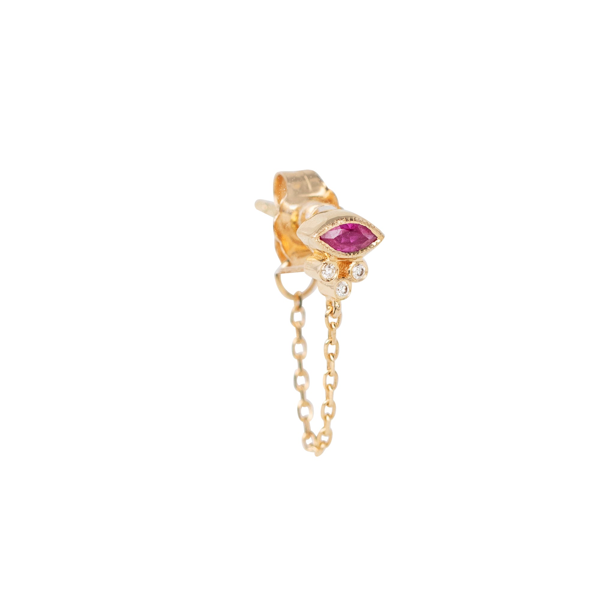 Ruby and Diamond Single Chain Earring