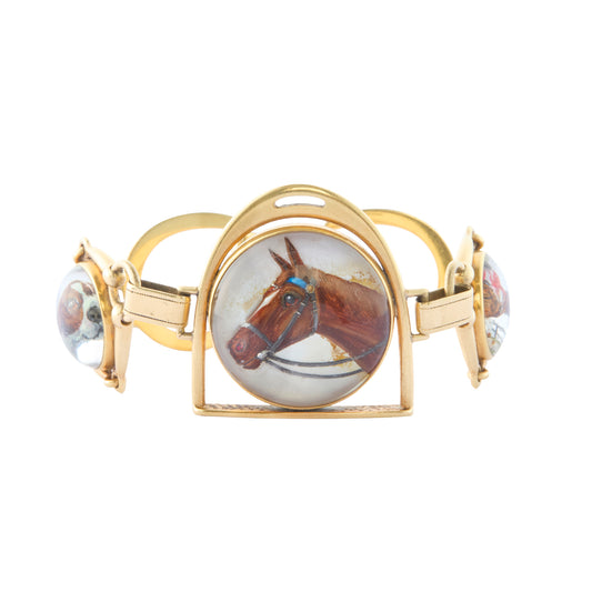 Equestrian Theme Reverse Crystal Intaglio Link Bracelet - Main Img
