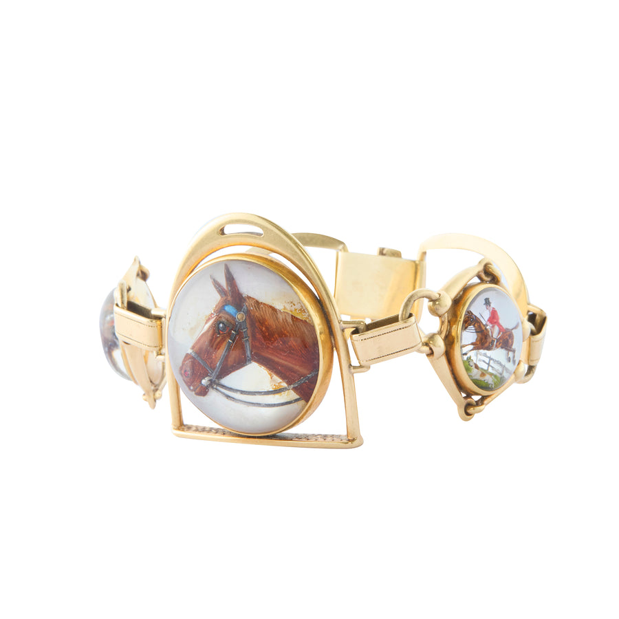 Equestrian Theme Reverse Crystal Intaglio Link Bracelet