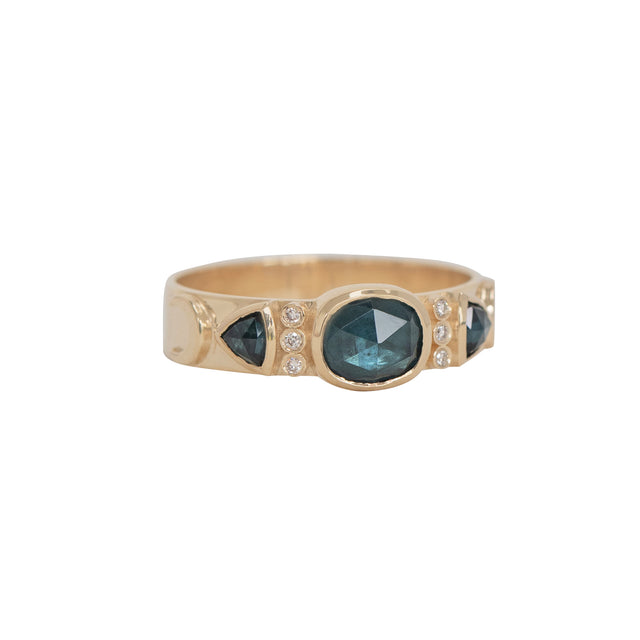 Dark Green Tourmaline and Diamond Totem Ring