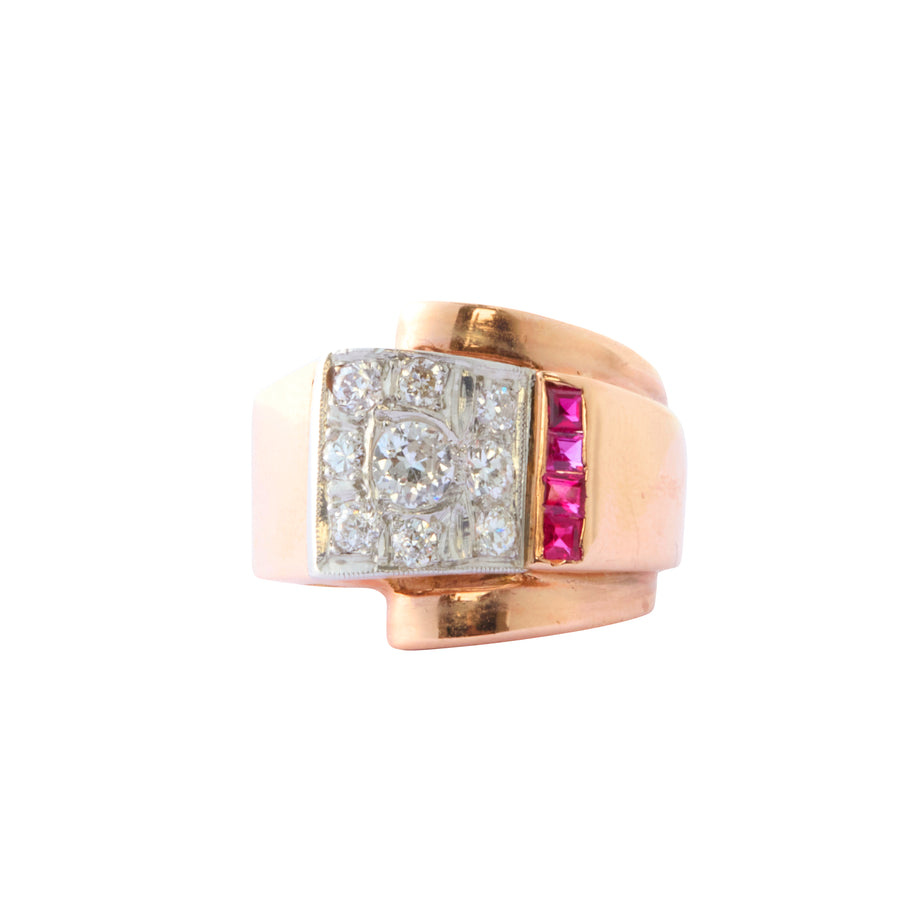 Retro Buckle Ring - Ruby and Diamond