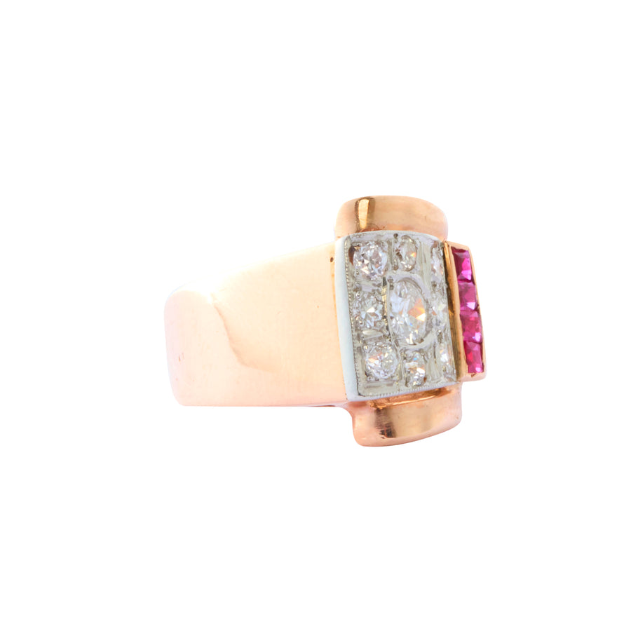 Retro Buckle Ring - Ruby and Diamond