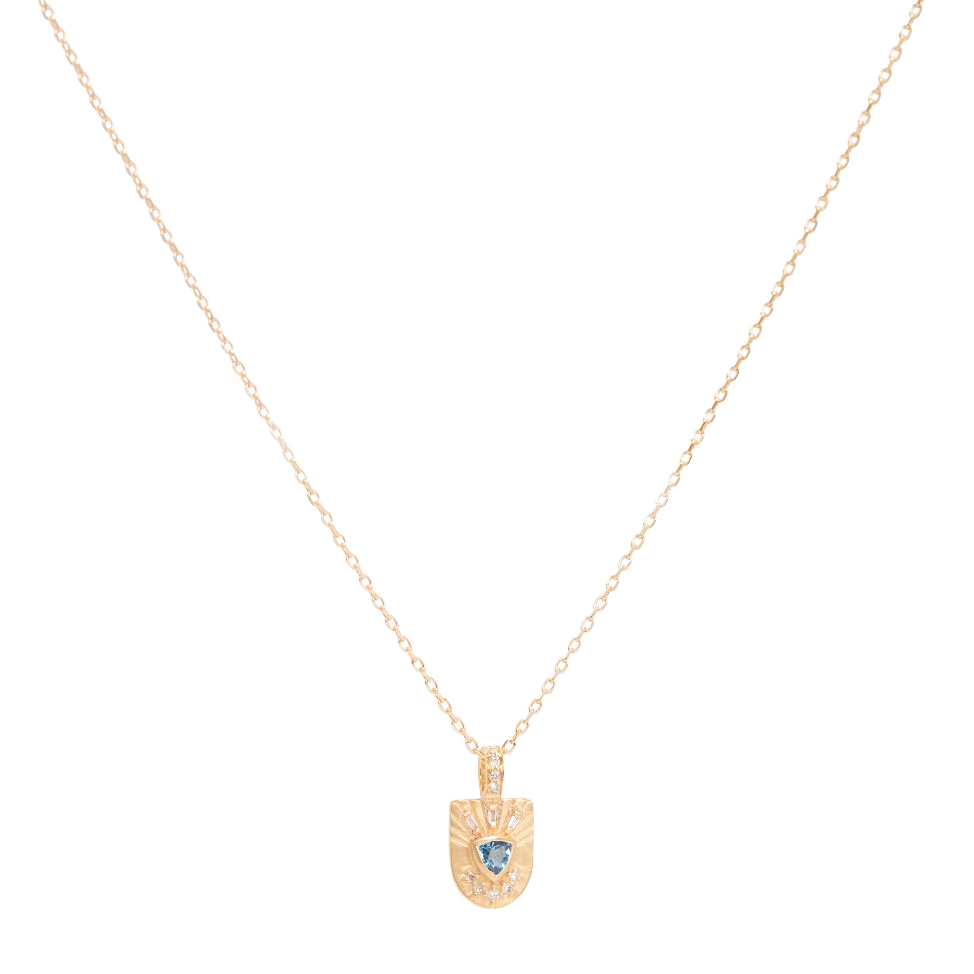 Aquamarine and Diamond Shield Chain Necklace