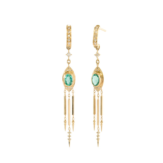 Emerald and Diamond Eye Drop Earrings - Main Img