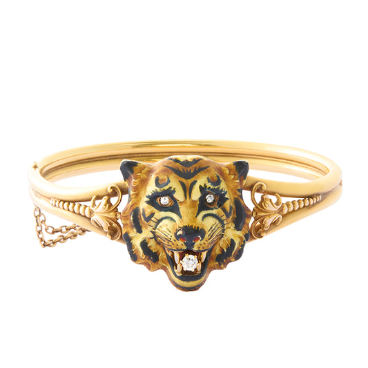 Victorian Enamel Tiger Locket Bangle - Main Img