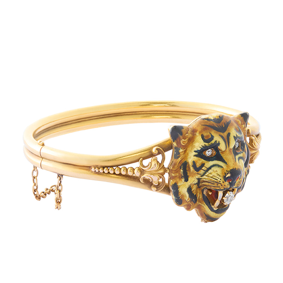 Victorian Enamel Tiger Locket Bangle