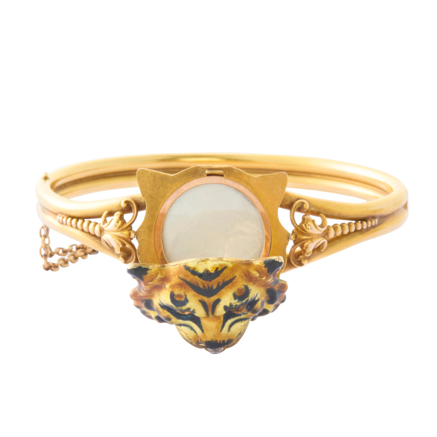 Victorian Enamel Tiger Locket Bangle