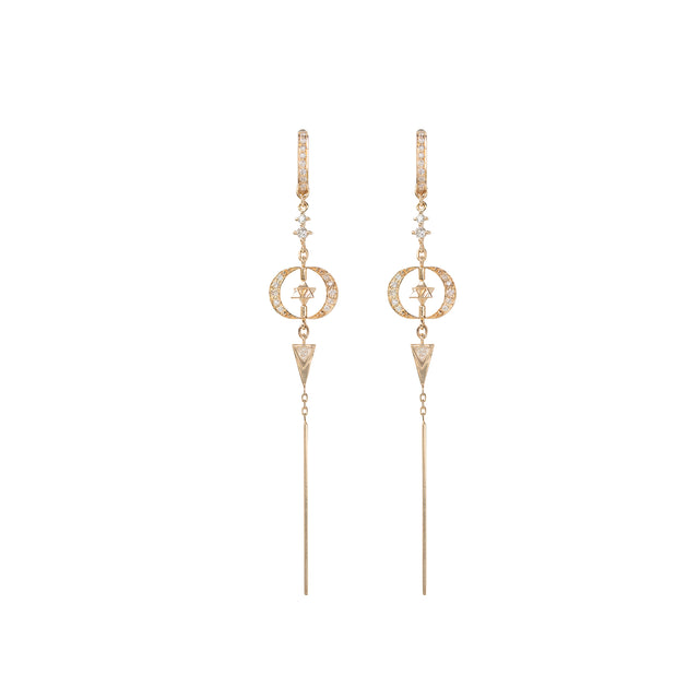 Diamond and Moon Merkabah Dangle Earrings