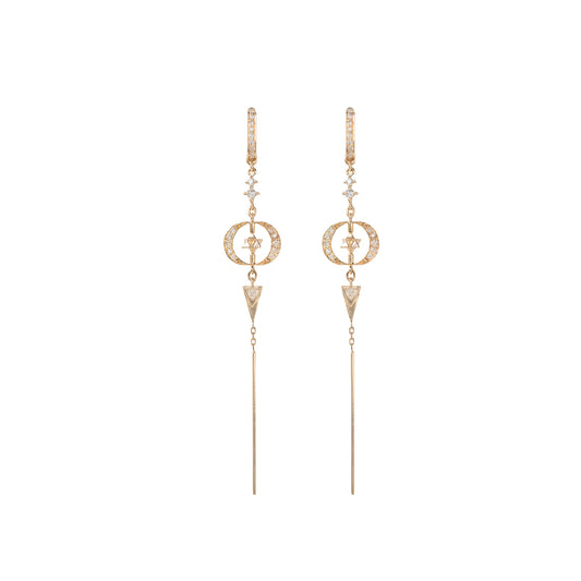 Diamond and Moon Merkabah Dangle Earrings - Main Img