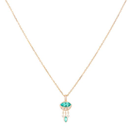 Emerald and Diamond Eye Dangling Necklace - Main Img