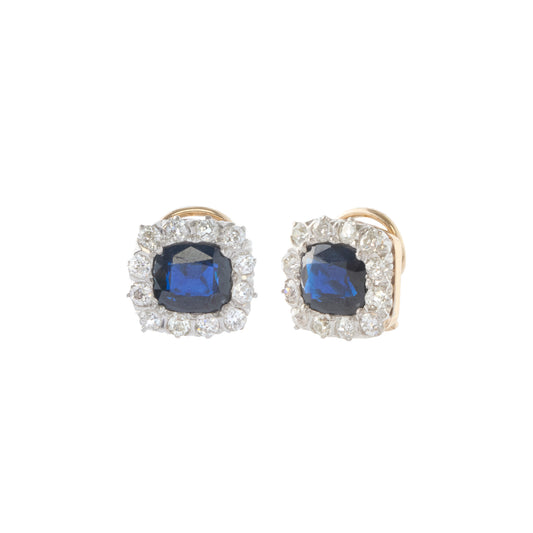 Sapphire and Old Mine Diamond Earrings - Main Img