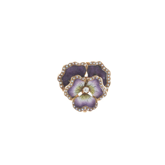 Art Nouveau Enamel Flower Pin - Main Img