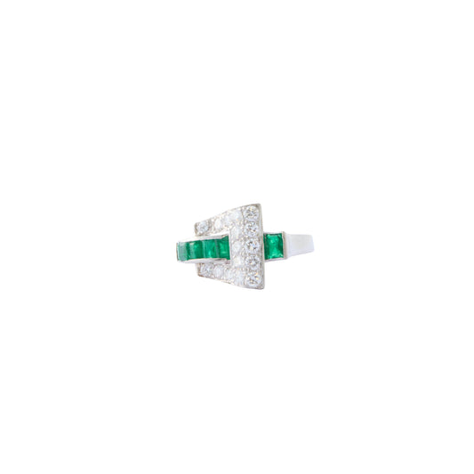 Buckle Ring - Emerald and Diamond - Main Img