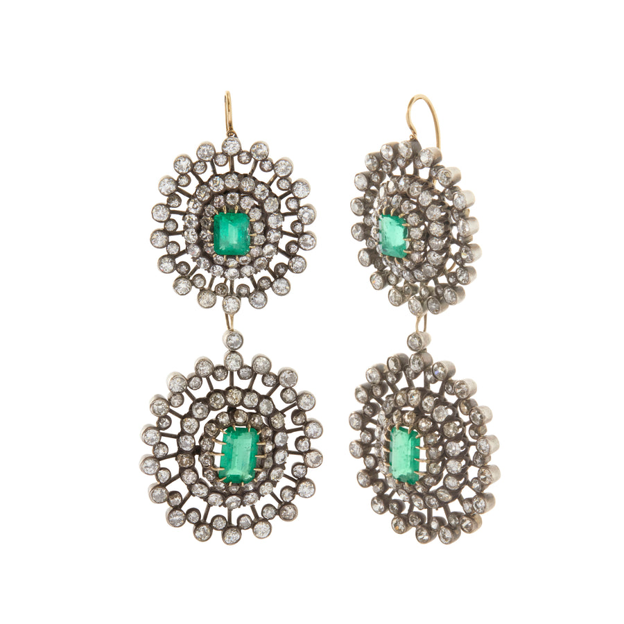 Victorian Emerald & Old European Cut Diamond Earrings