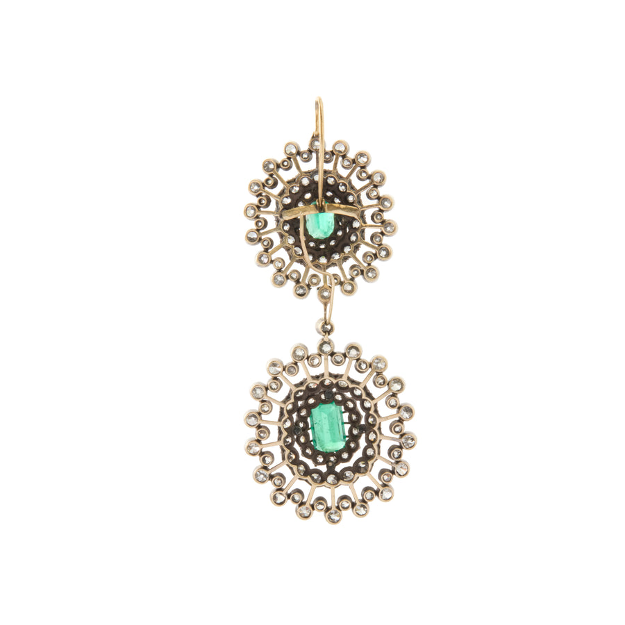 Victorian Emerald & Old European Cut Diamond Earrings