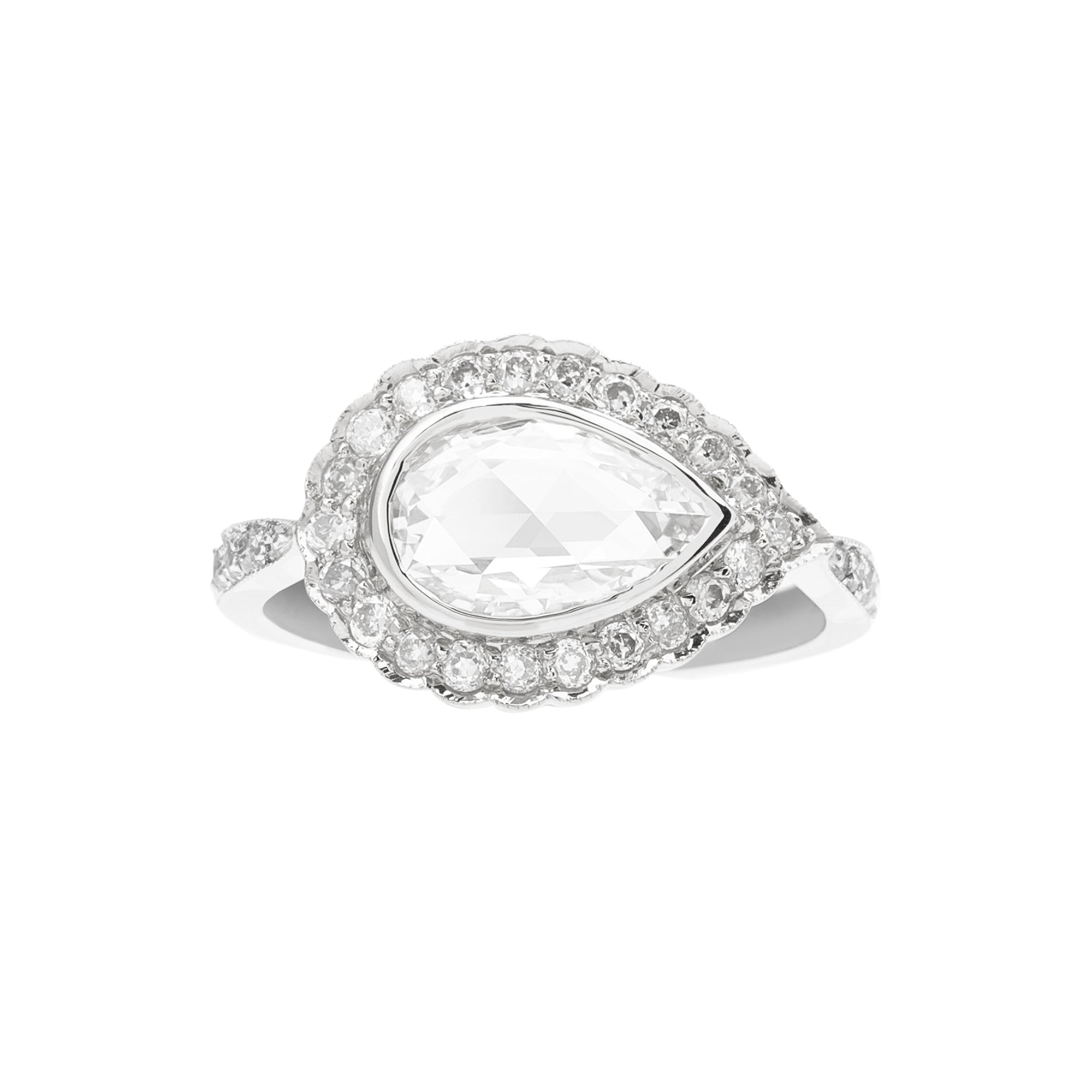 White Rose Cut Diamond Victoria Ring
