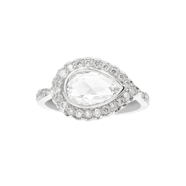 White Rose Cut Diamond Victoria Ring