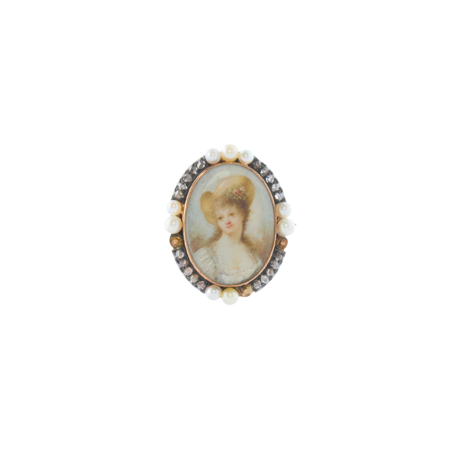 Antique Portrait Brooch - Pearl and Diamond