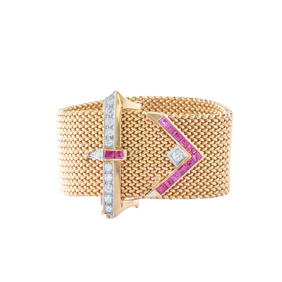 Retro Buckle Bracelet - Ruby and Diamond