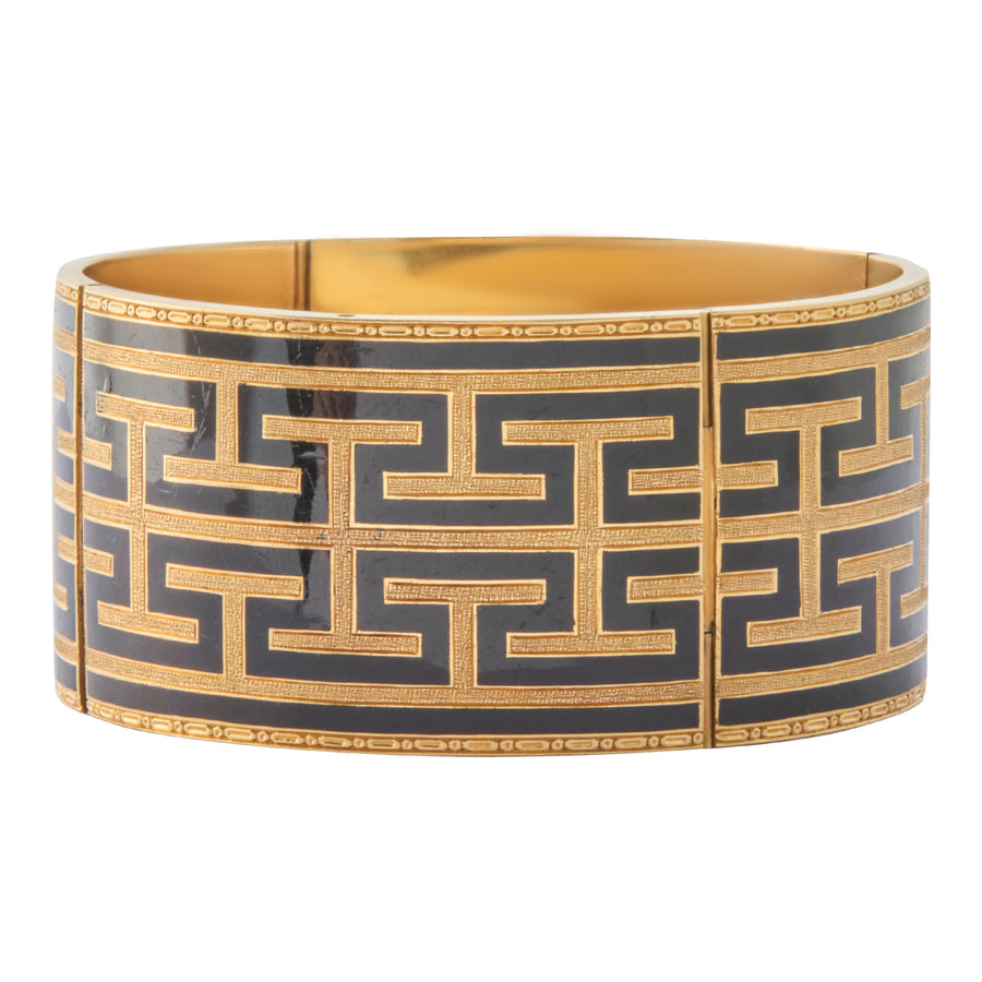 Wide French Bangle with Black Enamel