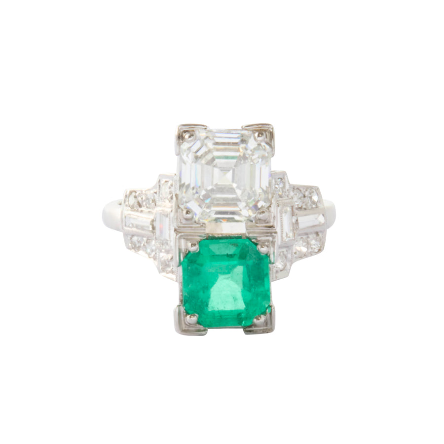 Square Emerald Deco Twin Ring