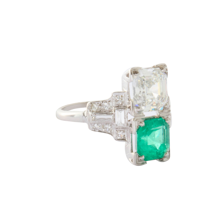 Square Emerald Deco Twin Ring