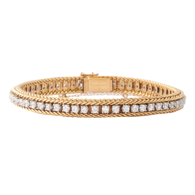 Straight Line Diamond Bracelet 18K Yellow Gold and Platinum 7"