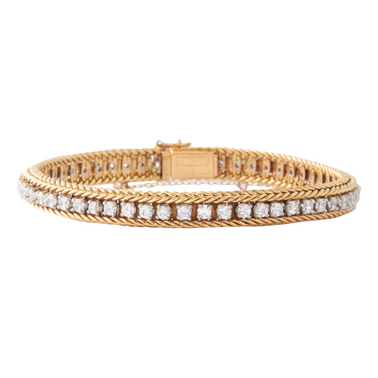 Straight Line Diamond Bracelet 18K Yellow Gold and Platinum 7" - Main Img