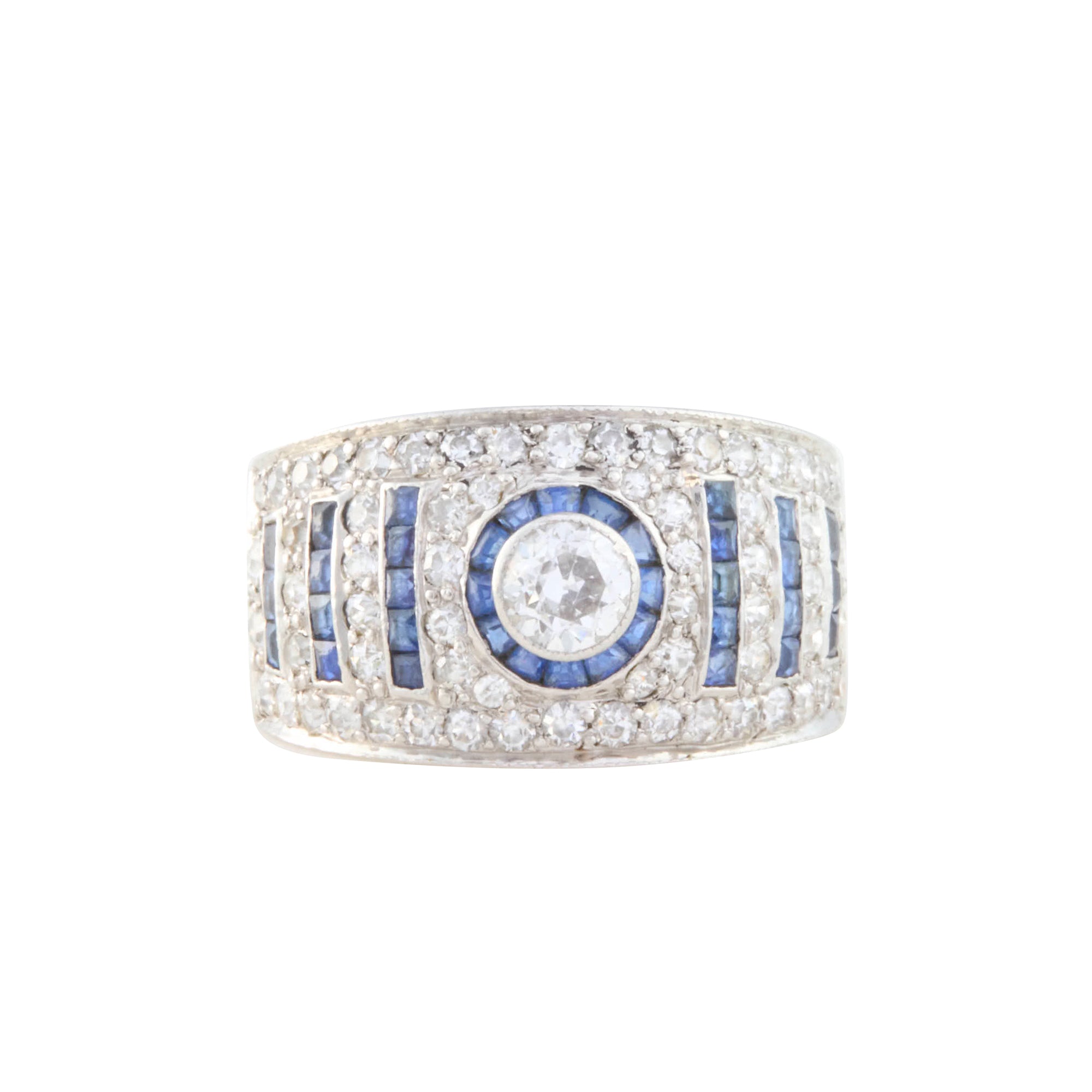 Diamond and Sapphire Deco Ring in Platinum
