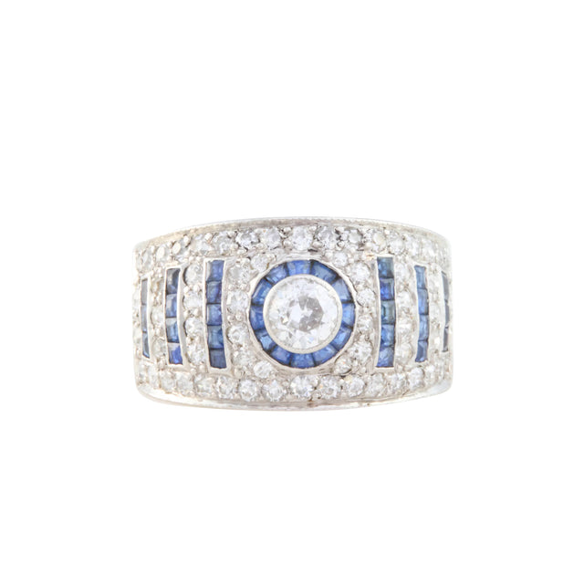 Diamond and Sapphire Deco Ring in Platinum