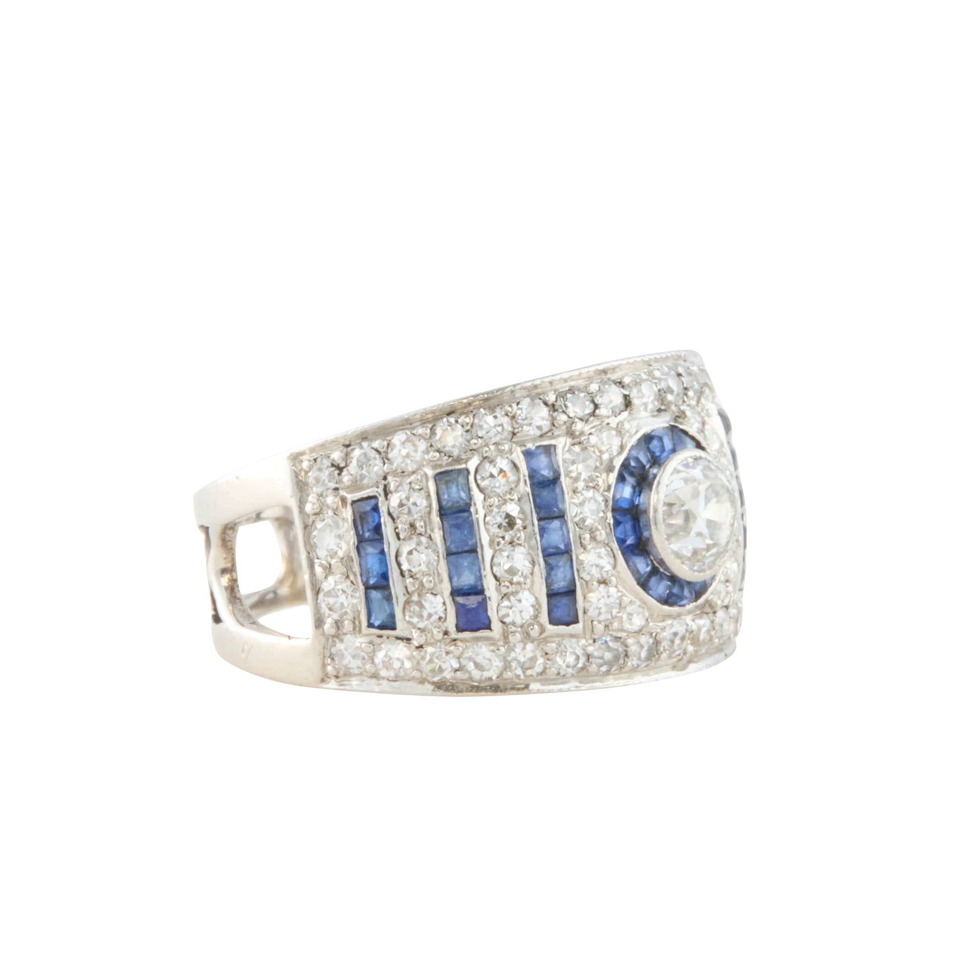 Diamond and Sapphire Deco Ring in Platinum
