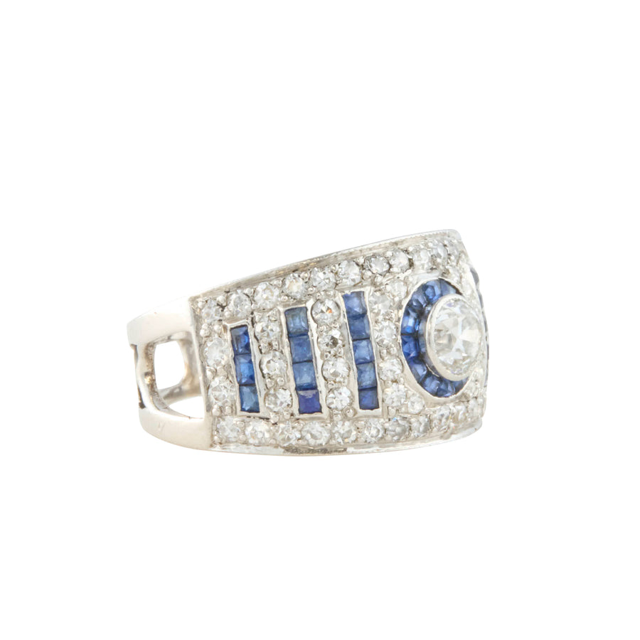 Diamond and Sapphire Deco Ring in Platinum
