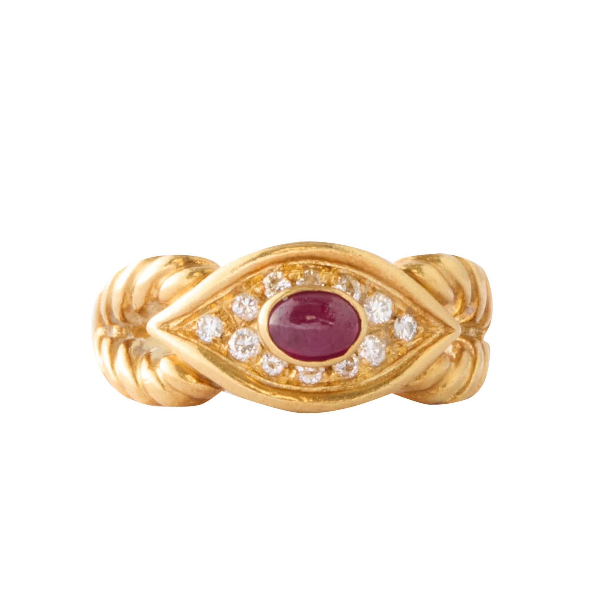 Cabochon Ruby and Diamond Van Cleef & Arpels Ring 18K Yellow Gold