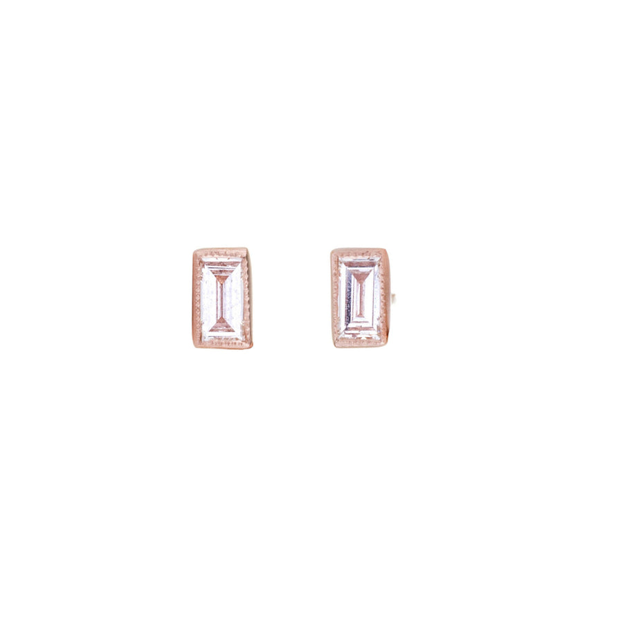 Sethi Couture Petite Baguette Diamond Studs - Rose Gold - Earrings - Broken English Jewelry