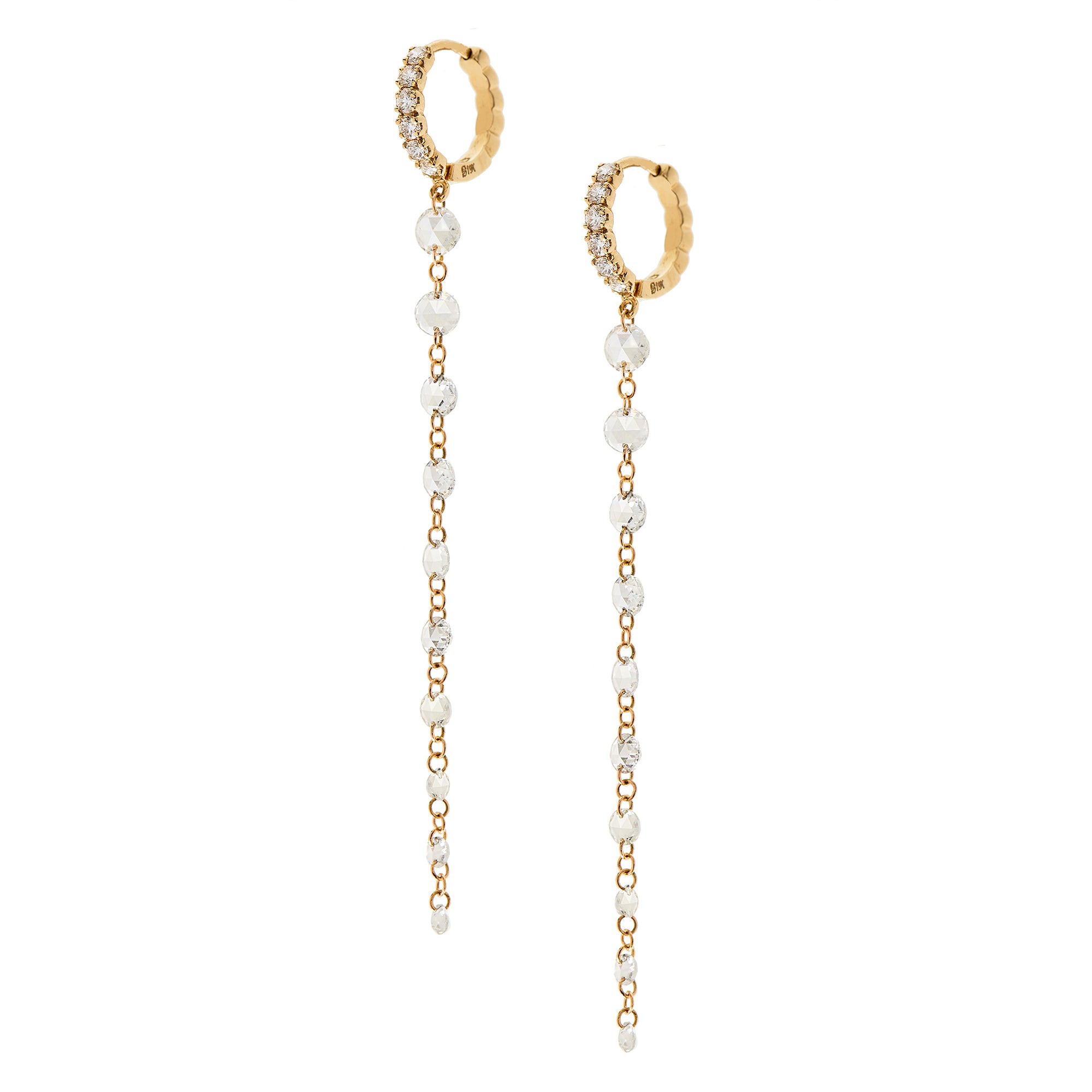Cien Linear Earrings with White Rose Cut Diamonds
