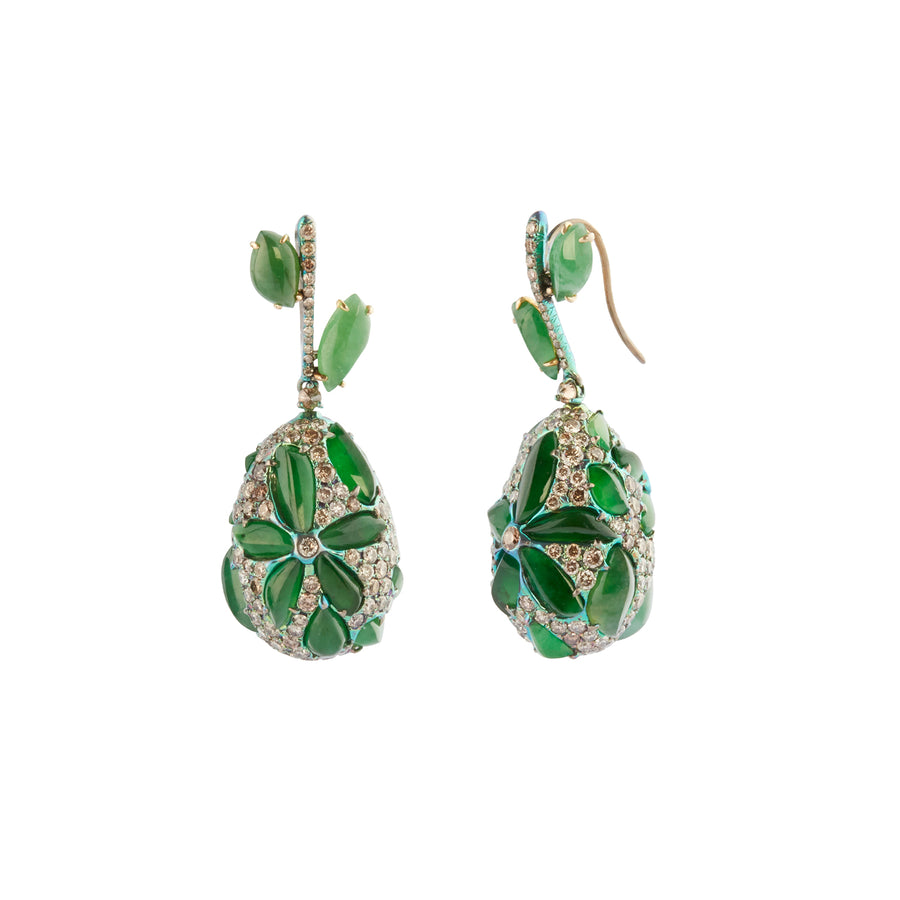 Arunashi Jade Egg Earrings, front and angled view