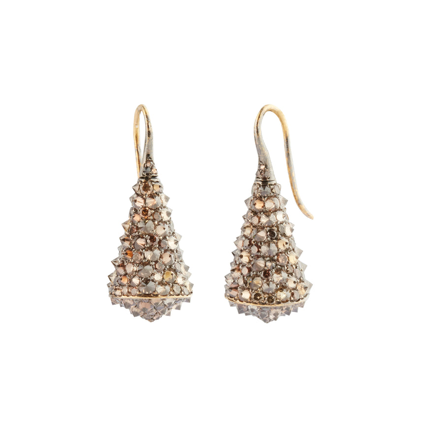 Arunashi Cognac Diamond Earrings, front and angled view