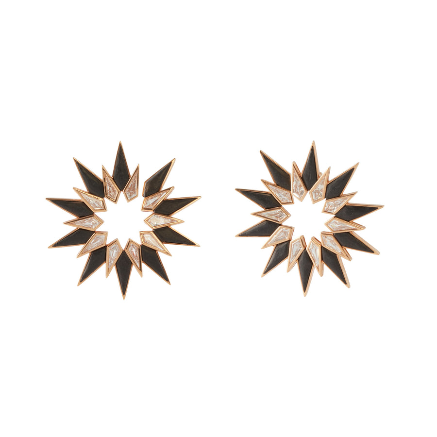 Arunashi Kite and Carbon Fiber Sunburst Earrings - Earrings - Broken English Jewelry front and angled view