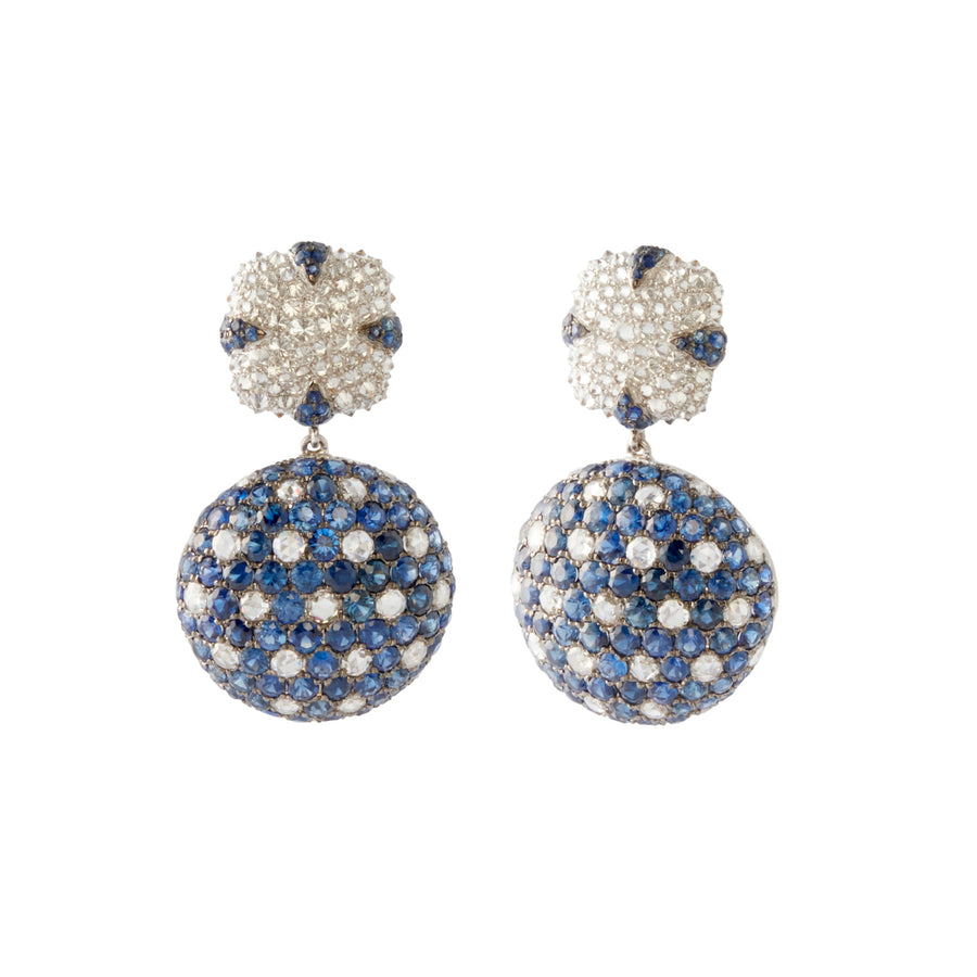 Arunashi Drop Earrings - Diamond and Sapphire - Earrings - Broken English Jewelry front and angled view