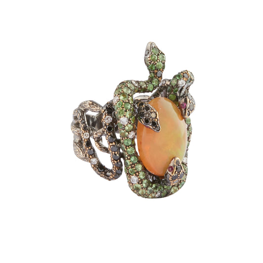 Opal and Tsavorite Snake Ring