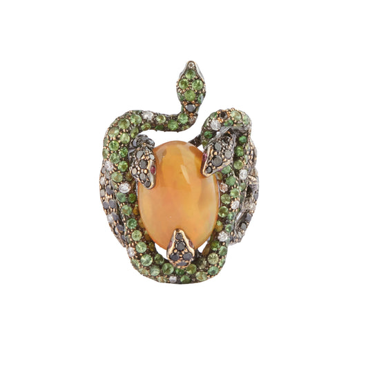 Opal and Tsavorite Snake Ring - Main Img