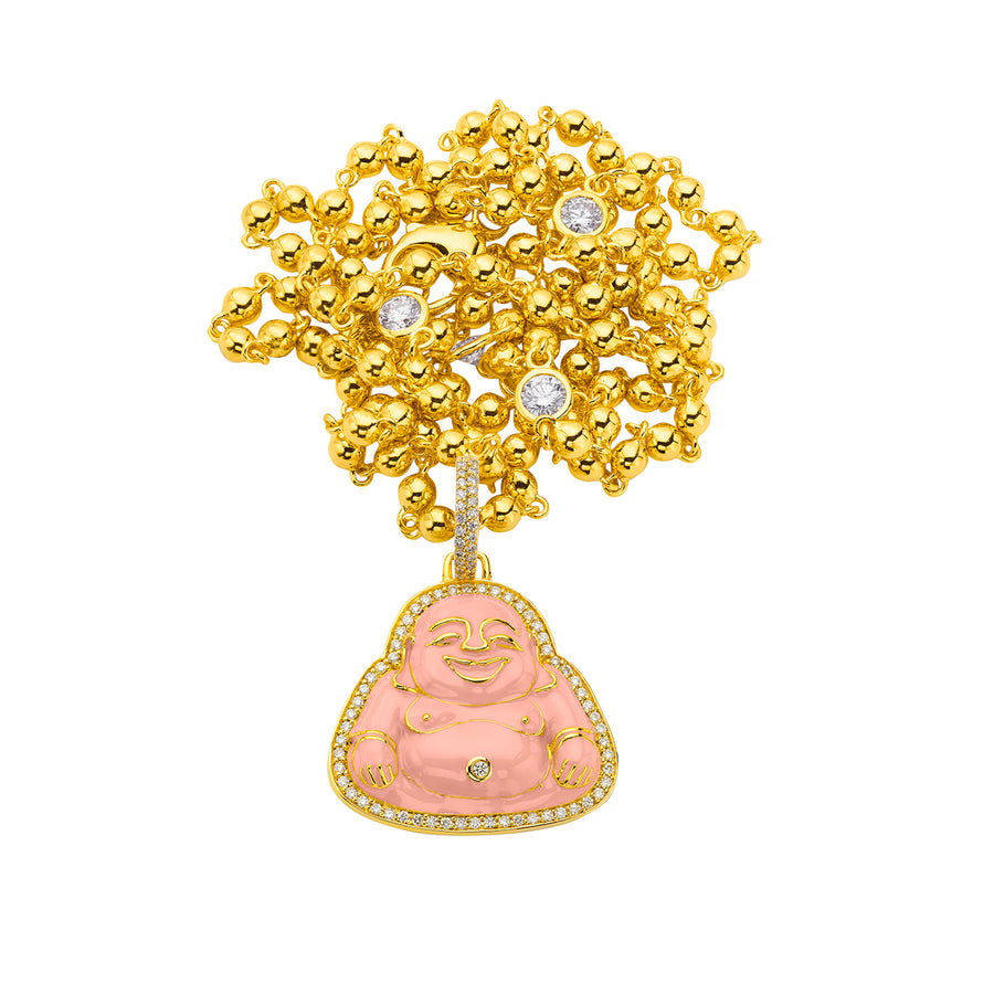 Buddha Mama Small Happy Buddha Pendant - Pink, on chain