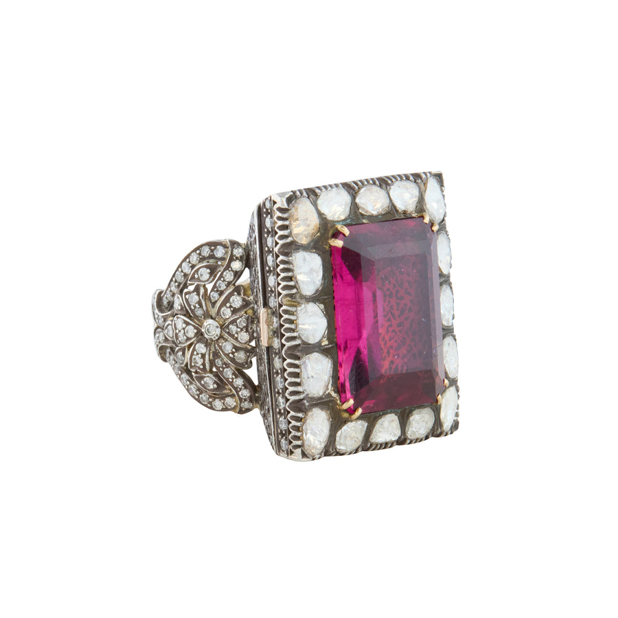 Indo Russian Tourmaline and Diamond Poison Ring