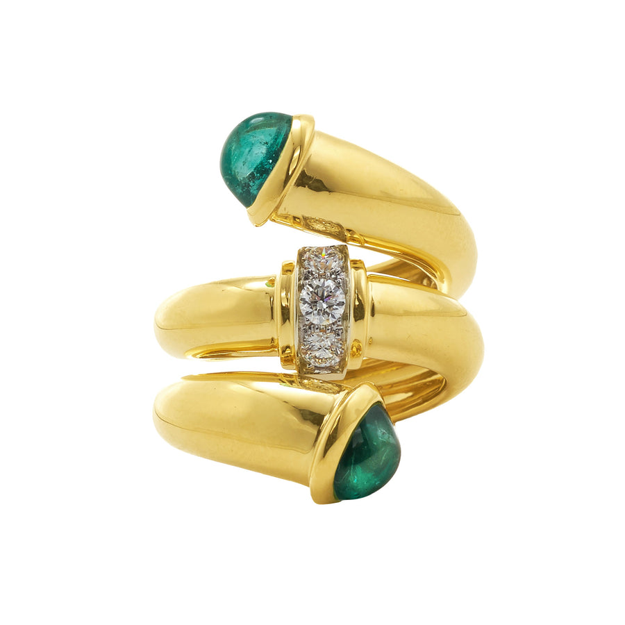 David Webb Pipe Ring - Diamond and Emerald - Rings - Broken English Jewelry front view