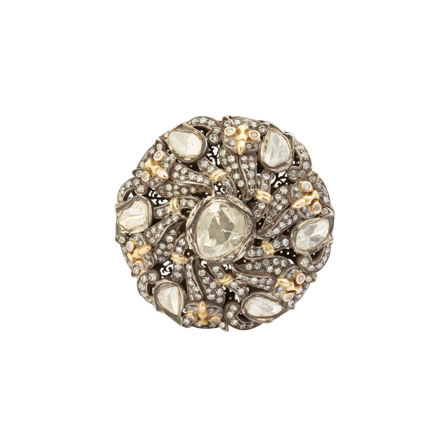 Munnu The Gem Palace Adjustable Rose Cut Diamond Criss Cross Flower Band Ring - Rings - Broken English Jewelry
