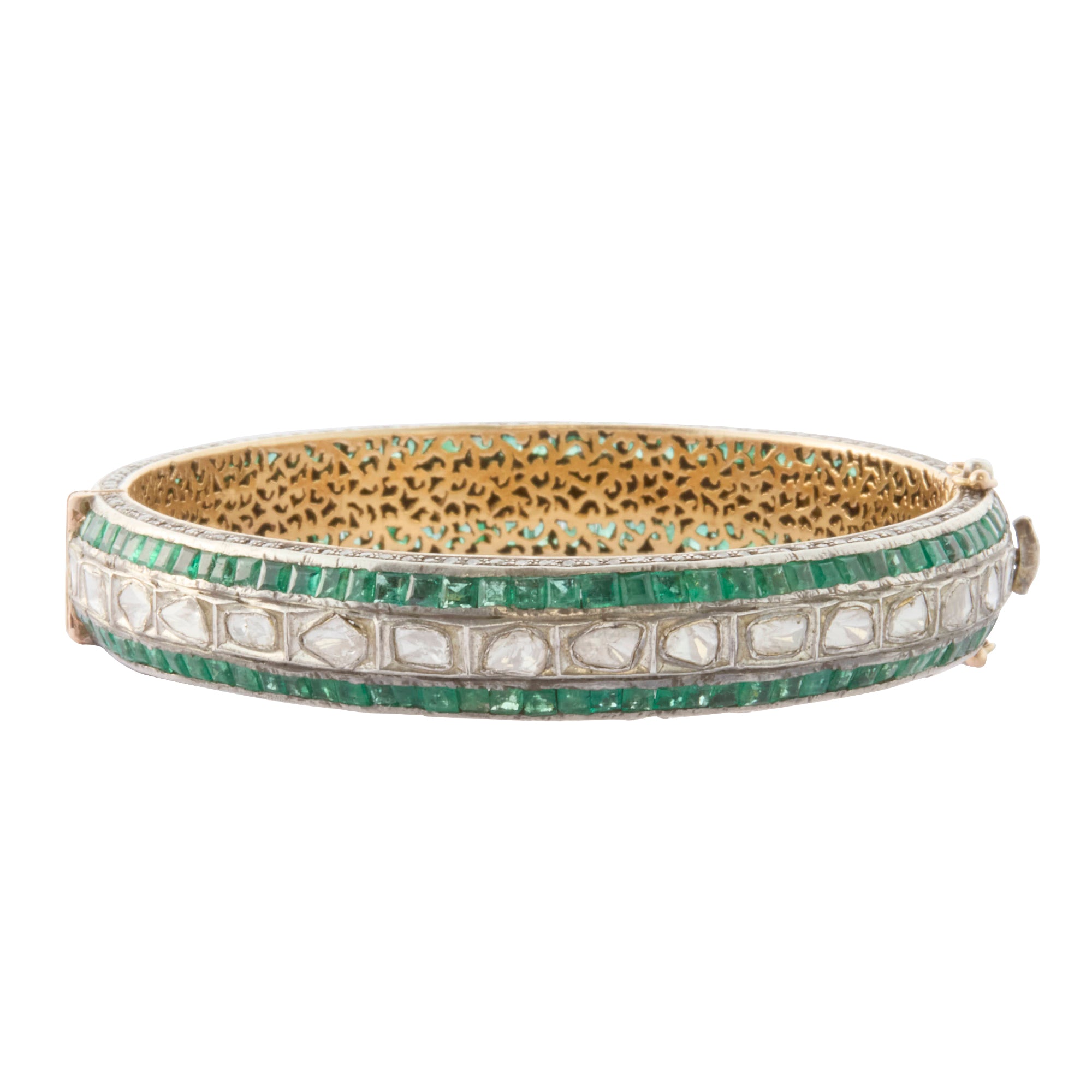 Rose Cut Diamond and Emerald Bangle