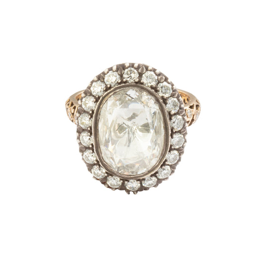 Oval Flat Rose Cut Diamond Ring - Main Img