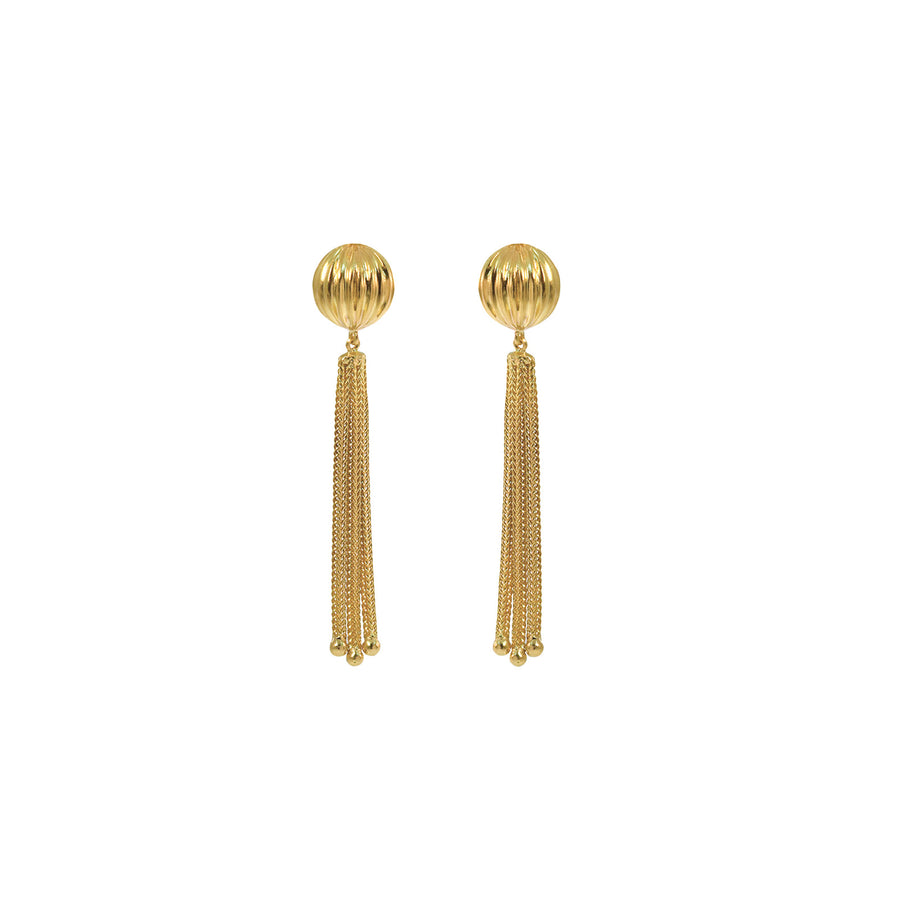 Lalaounis Fluted Bead Minoan Earrings with Tassels - Earrings - Broken English Jewelry front view
